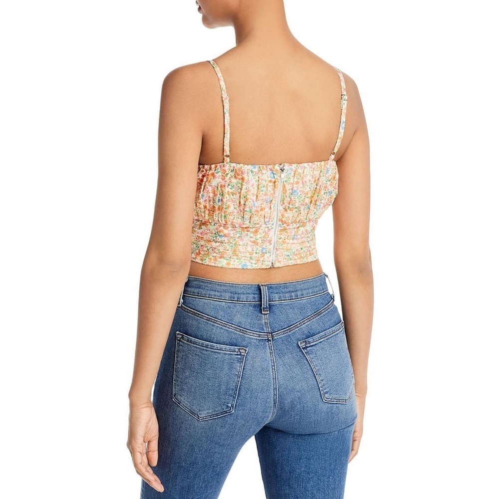 Aqua Womens Floral Print Cropped Eyelet Blouse Shirt - Picture 2 of 3
